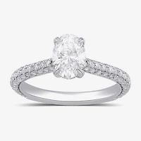 Signature By Modern Bride (F / Si1) Womens 1 3/4 CT. T.W. Lab Grown White Diamond 10K Gold Oval Side Stone Engagement Ring