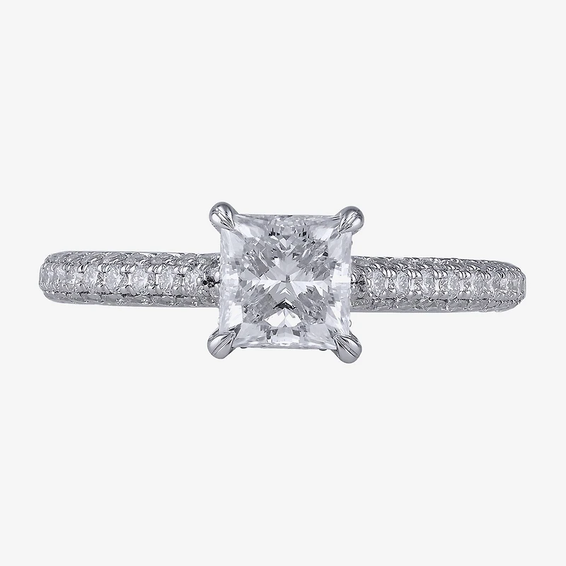 (F / Si1) Womens 1 3/4 CT. T.W. Lab Grown White Diamond 10K Gold Side Stone Engagement Ring