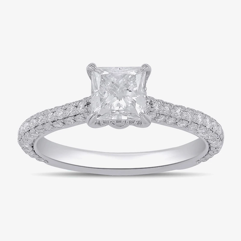 (F / Si1) Womens 1 3/4 CT. T.W. Lab Grown White Diamond 10K Gold Side Stone Engagement Ring