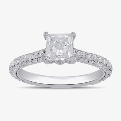 (F / Si1) Womens 1 3/4 CT. T.W. Lab Grown White Diamond 10K Gold Side Stone Engagement Ring