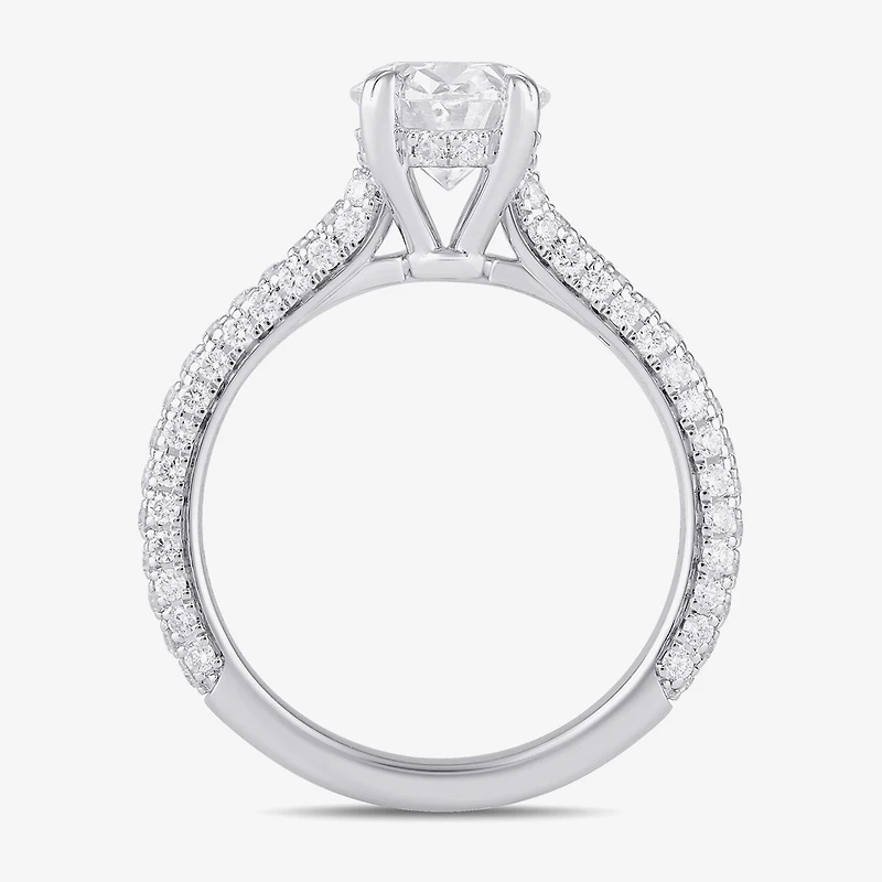 Signature By Modern Bride (F / Si1) Womens 2 3/4 CT. T.W. Lab Grown White Diamond 14K Gold Oval Side Stone Engagement Ring