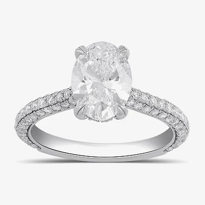 Signature By Modern Bride (F / Si1) Womens 2 3/4 CT. T.W. Lab Grown White Diamond 14K Gold Oval Side Stone Engagement Ring