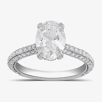 Signature By Modern Bride (F / Si1) Womens 2 3/4 CT. T.W. Lab Grown White Diamond 14K Gold Oval Side Stone Engagement Ring