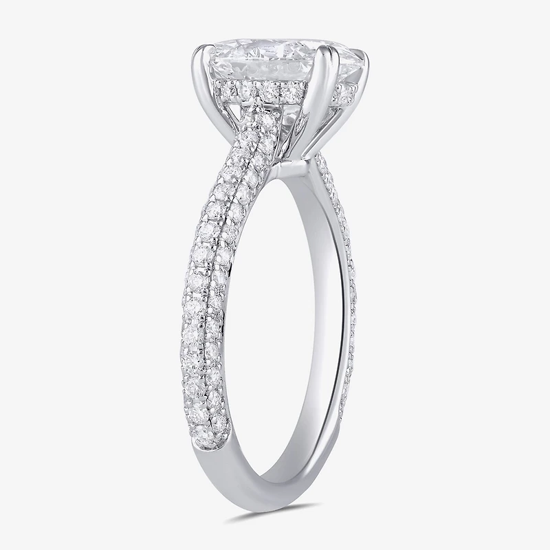 Signature By Modern Bride (F / Si1) Womens 2 3/4 CT. T.W. Lab Grown White Diamond 14K Gold Oval Side Stone Engagement Ring