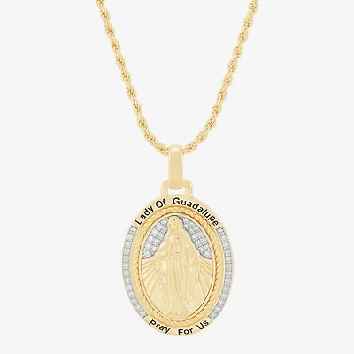 Our Lady Of Guadalupe Mens White Cubic Zirconia 14K Gold Over Silver Cross Pendant