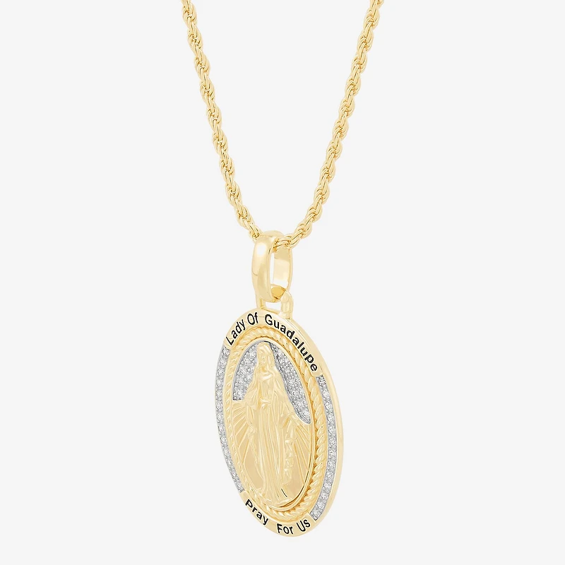 Our Lady Of Guadalupe Mens White Cubic Zirconia 14K Gold Over Silver Cross Pendant