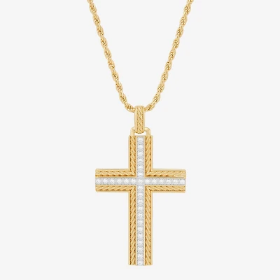 Mens Cubic Zirconia 14K Gold Over Silver Pendant Necklace
