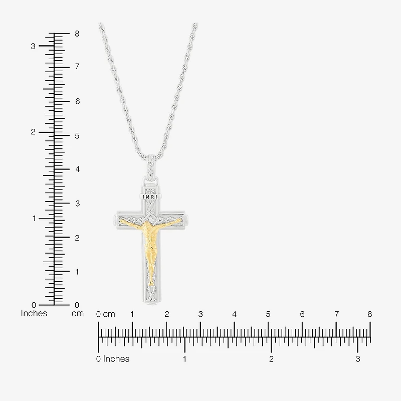 Crucifix Mens White Cubic Zirconia 14K Gold Over Silver Cross 24 Inch Pendant Necklace