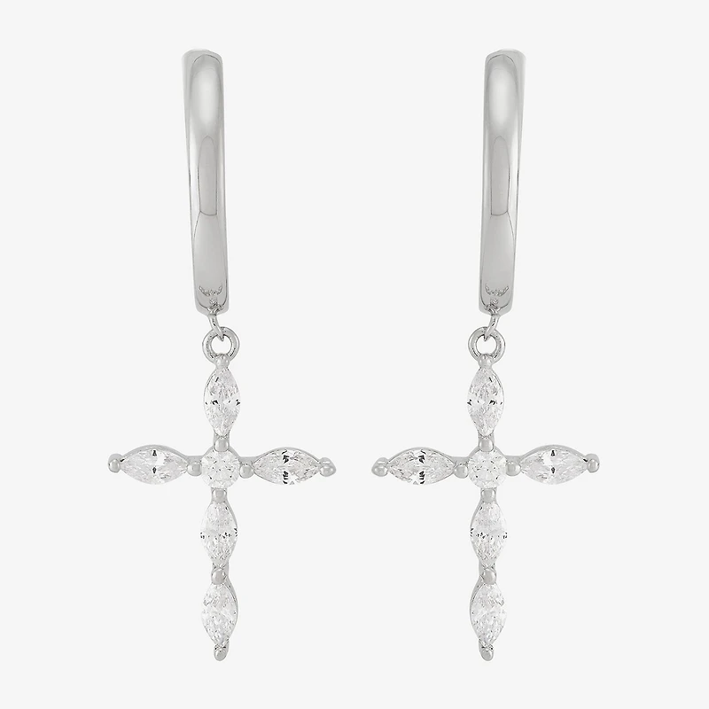 Diamonart Womens Cubic Zirconia Sterling Silver Cross Drop Earrings