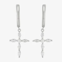 Diamonart Womens Cubic Zirconia Sterling Silver Cross Drop Earrings