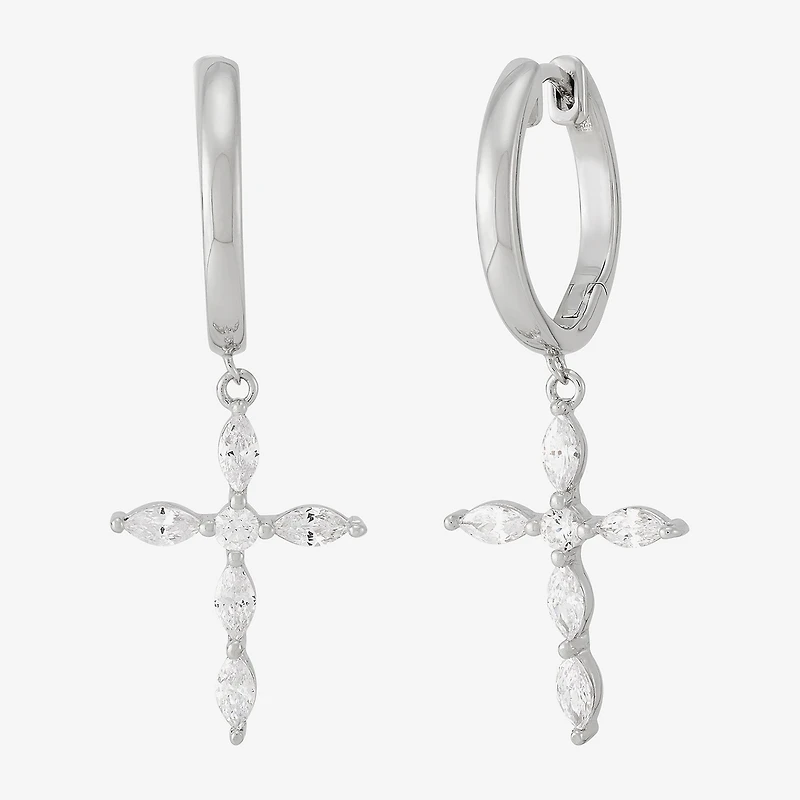 Diamonart Womens Cubic Zirconia Sterling Silver Cross Drop Earrings