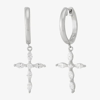 Diamonart Womens Cubic Zirconia Sterling Silver Cross Drop Earrings