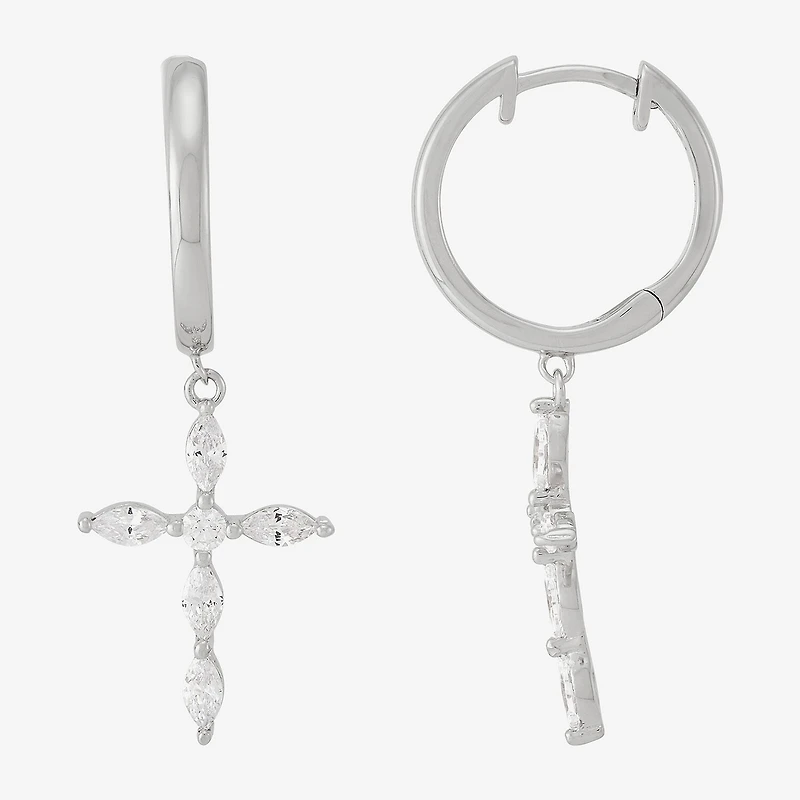 Diamonart Womens Cubic Zirconia Sterling Silver Cross Drop Earrings