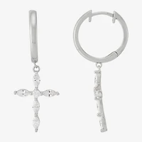 Diamonart Womens Cubic Zirconia Sterling Silver Cross Drop Earrings