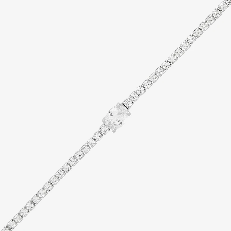 Diamonart Womens Cubic Zirconia Sterling Silver Oval 7.5 Inch Tennis Bracelet