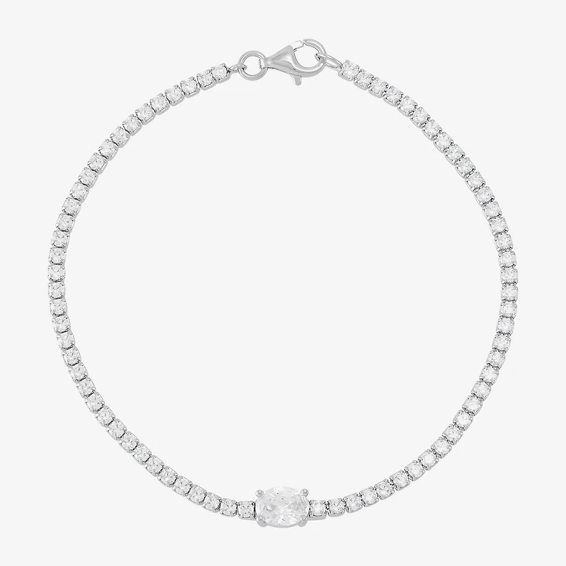 Diamonart Womens Cubic Zirconia Sterling Silver Oval 7.5 Inch Tennis Bracelet