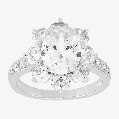 Diamonart Womens Cubic Zirconia Sterling Silver Flower Oval Side Stone Engagement Ring