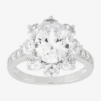 Diamonart Womens Cubic Zirconia Sterling Silver Flower Oval Side Stone Engagement Ring