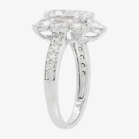 Diamonart Womens Cubic Zirconia Sterling Silver Flower Oval Side Stone Engagement Ring