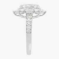 Diamonart Womens Cubic Zirconia Sterling Silver Flower Oval Side Stone Engagement Ring