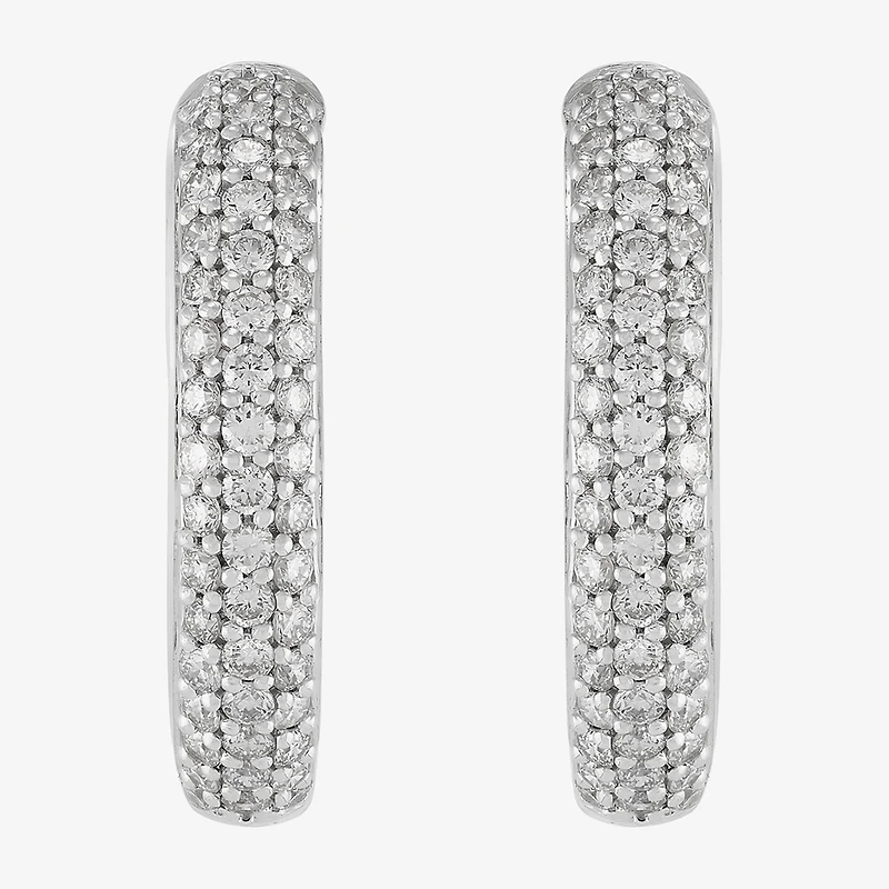 (H-I,Si2) Womens 1 CT. T.W. Lab Grown White Diamond Sterling Silver 20mm Hoop Earrings