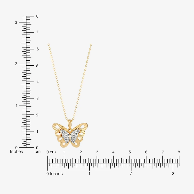 (H-I Womens 1/10 CT. T.W. Lab Grown White Diamond 14K Gold Over Silver Sterling Silver Butterfly 18 Inch Pendant Necklace