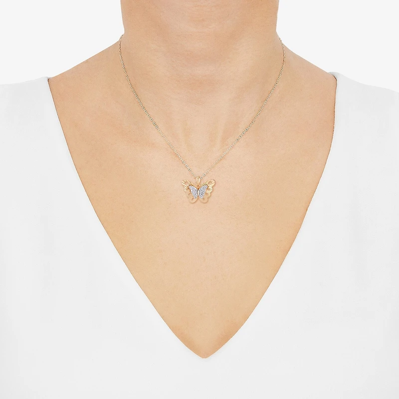 (H-I Womens 1/10 CT. T.W. Lab Grown White Diamond 14K Gold Over Silver Sterling Silver Butterfly 18 Inch Pendant Necklace