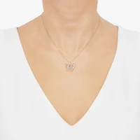 (H-I Womens 1/10 CT. T.W. Lab Grown White Diamond 14K Gold Over Silver Sterling Silver Butterfly 18 Inch Pendant Necklace