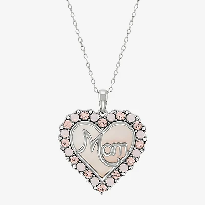 "Mom" Womens Pink Mother Of Pearl Sterling Silver Heart 16 Inch Pendant Necklace