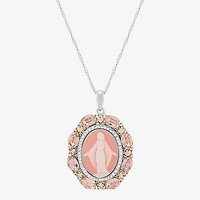 Our Lady Of Grace Virgin Mary Womens Pink Crystal Sterling Silver Cameo Oval Pendant
