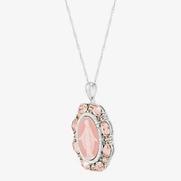 Our Lady Of Grace Virgin Mary Womens Pink Crystal Sterling Silver Cameo Oval Pendant