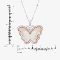 Womens Pink Mother Of Pearl Sterling Silver Butterfly 18 Inch Pendant Necklace