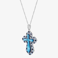 Womens Blue Mother Of Pearl Sterling Silver Cross 18 Inch Pendant Necklace