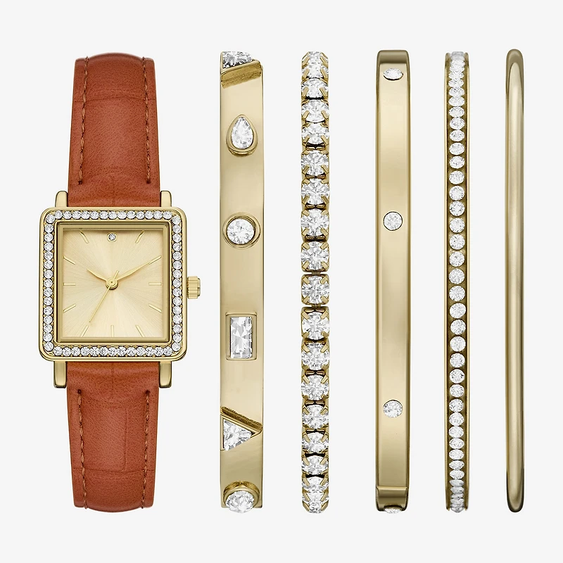 Womens Crystal Accent Brown 6-pc. Watch Boxed Set Fmdjset368