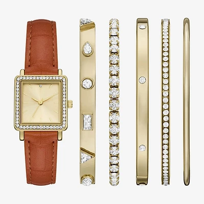 Womens Crystal Accent Brown 6-pc. Watch Boxed Set Fmdjset368