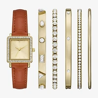 Womens Crystal Accent Brown 6-pc. Watch Boxed Set Fmdjset368