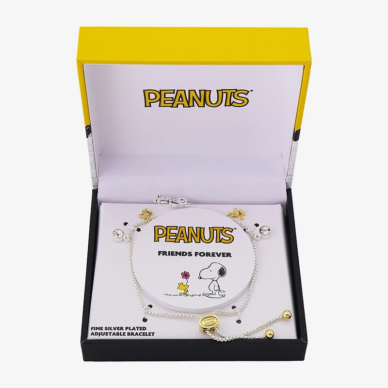 Disney Classics Womens Cubic Zirconia 10K Gold Over Brass Pure Silver Over Brass Peanuts Snoopy Charm Bracelet