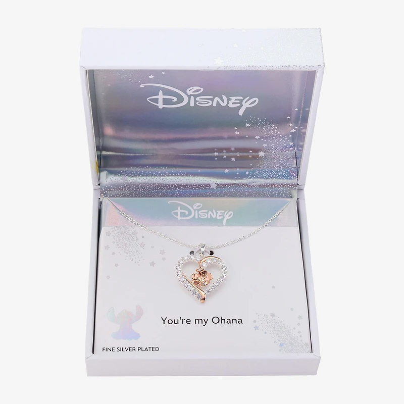 Disney Classics Womens Cubic Zirconia 14k Rose Gold Over Brass Pure Silver Over Brass Heart 16 Inch Pendant Necklace