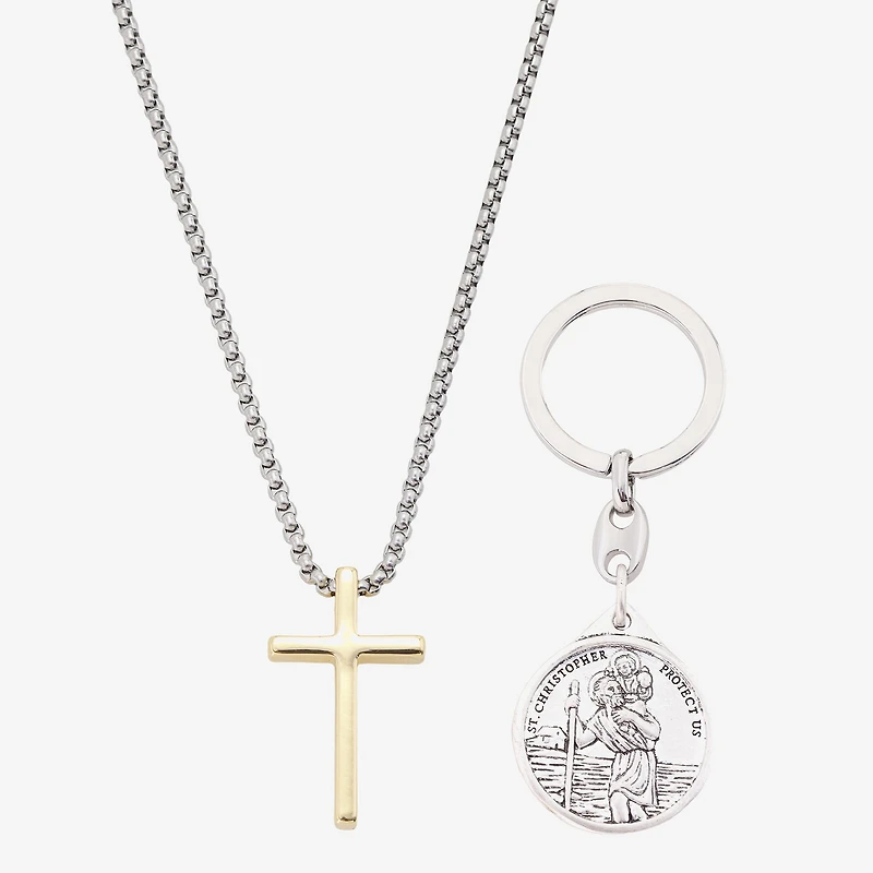 J.P. Army Pendant Necklace & Virgin Mary Keychain Mens Stainless Steel Cross 2-pc. Jewelry Set