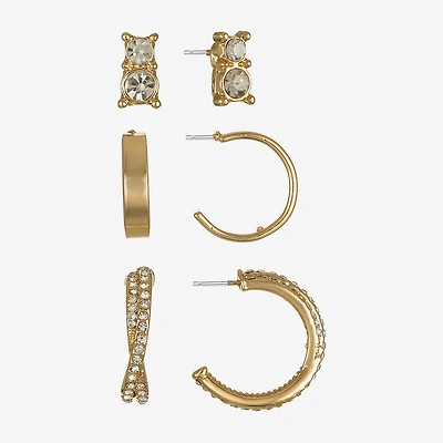 Monet Jewelry Womens Glass Hypoallergenic 3 Pair Earring Set