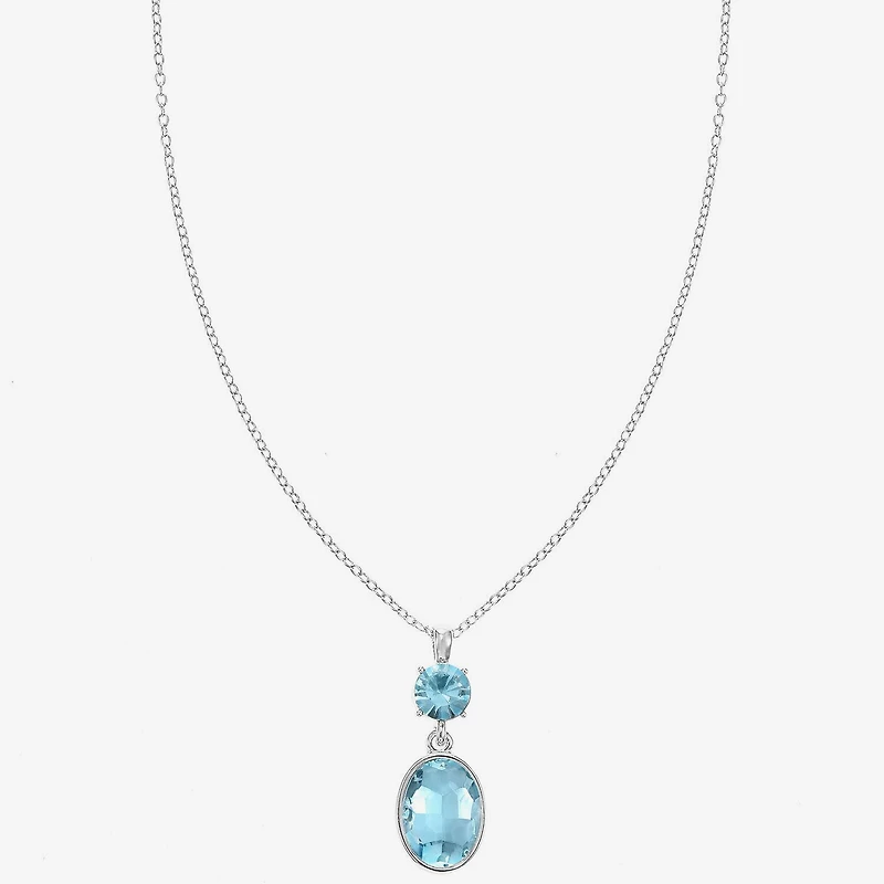 Monet Jewelry Womens Blue Glass Oval 17 Inch Pendant Necklace