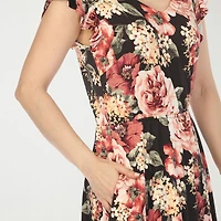 White Mark V-Neck Womens V Neck Short Sleeve Flutter Floral Empire Waist Dress
