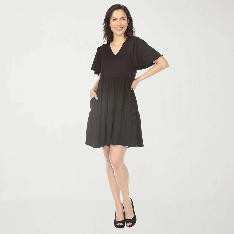 White Mark V-Neck Womens V Neck Short Sleeve A-Line Dress