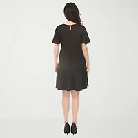 White Mark V-Neck Womens V Neck Short Sleeve A-Line Dress