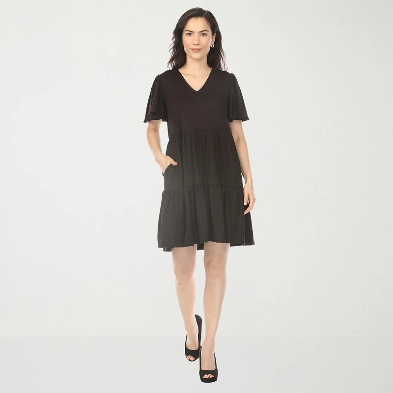 White Mark V-Neck Womens V Neck Short Sleeve A-Line Dress