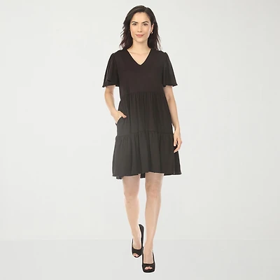 White Mark V-Neck Womens V Neck Short Sleeve A-Line Dress