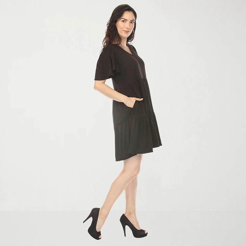 White Mark V-Neck Womens V Neck Short Sleeve A-Line Dress