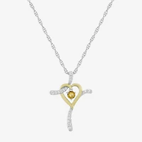 Limited Quantities! Womens Genuine Yellow Citrine 14K Gold Over Silver Sterling Silver Cross 20 Inch Pendant Necklace
