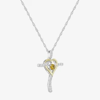 Limited Quantities! Womens Genuine Yellow Citrine 14K Gold Over Silver Sterling Silver Cross 20 Inch Pendant Necklace
