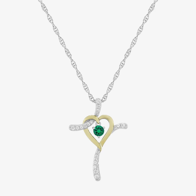 Limited Quantities! Womens Lab Created Green Emerald 14K Gold Over Silver Sterling Silver Cross 20 Inch Pendant Necklace